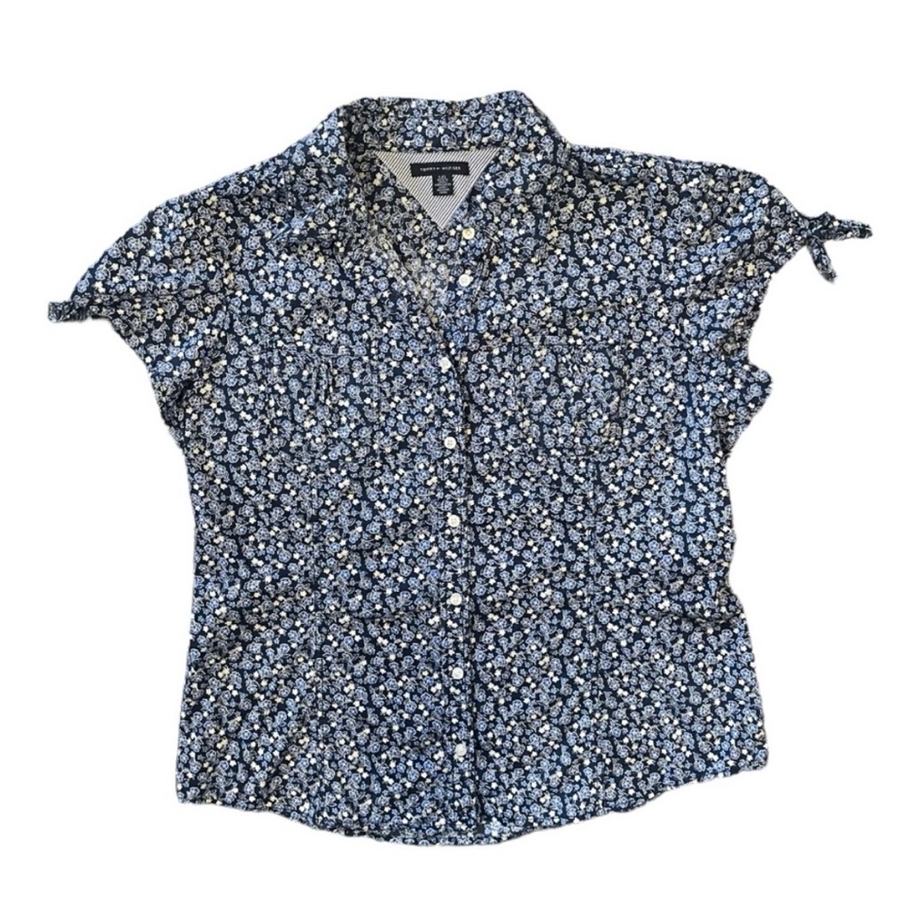 Tommy Hilfiger Womens Blue‎ Floral Button Up Spring Shirt Large